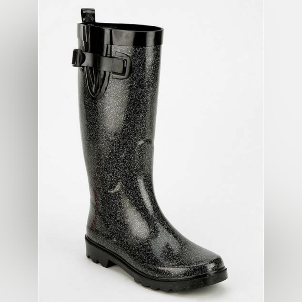 Capelli New York Black Glitter Rain Boots Size 7